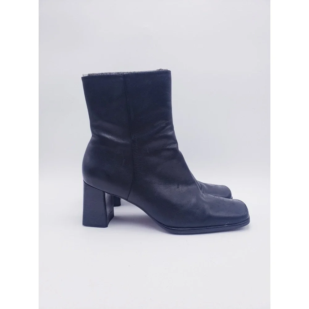 Nine West Zamir Black Leather Square Toe Block Heel Ankle Boots Womens Size 10